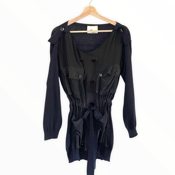 3.1 Phillip Lim Silk Cardigan Belted Button Front Utility Sweater Black Size 2 - Picture 1 of 16